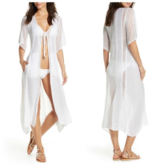 Elan Other - Elan White Maxi Crochet Swim Cover Cardigan Duster